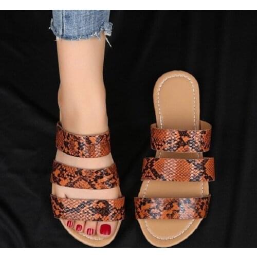 Women Fashion Wild Beach Shoes Snake Totem Three-layer Non-slip New Outdoor Slippers Sandals Flat Bottom Ladies Slides Patchwork
