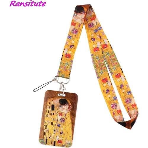 Ransitute R1853 Painting Art Lanyard Credit Card ID Holder Badge Student Travel Bank Bus Business Card Cover Badge DIY Hang Rope