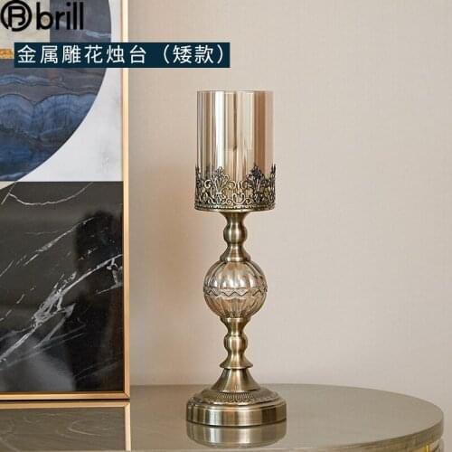 Nordic Candle Holders Wedding Decorations Crystal Glass Candlestick Metal Iron Ornaments Vintage Decor Centre De Table Mariage