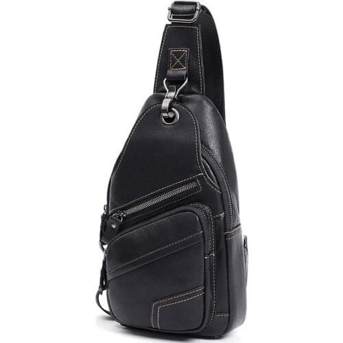 Mens Genuine Leather Shoulder Bag Waterproof First Layer Cowhide Crossbody Bag Travel Sling Messenger Pack Chest Bag for Male