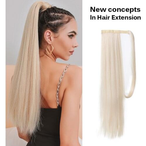 Light Blonde Platinum Synthetic Hair Heat-Resistant Fiber Straight Pony Tail Wig With Ponytail Fake Hair Chip-in Hair Extensions