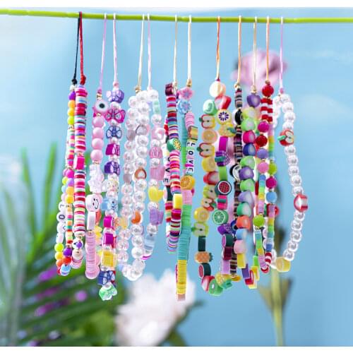 Universal Phone Charm Strap Mobile Chain Multi Color for Girls Phone chain Choker Necklace Strap Lanyard Keys Lady Gift Summer