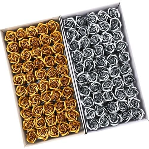 50Pcs/Set Dia 4.5cm Gold /Silver Eternal Soap Rose Flower Head Artificial Flowers Home Decor Diy Wedding ValentineS Day Gift