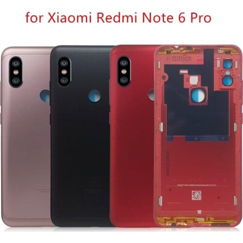 For Xiaomi Redmi Note 6 Pro Battery Back Cover Rear Housing Metal Door Camera Glass Lens Repair Spare Parts + Side Key