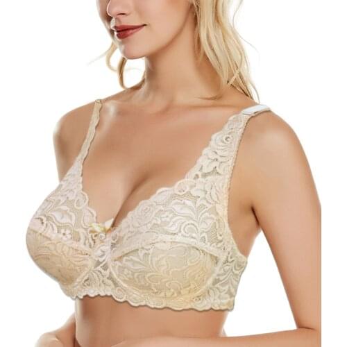 Womens Lace Bras Underwired Large Brassiere Applique Sexy Bra Lingerie Tops Female Plus Size Bralette