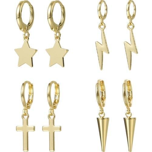 Moon Star Cross Lock Drop Earrings for Women Gold Metal Simple Earrings Piercing Huggies 2020 New Bijoux