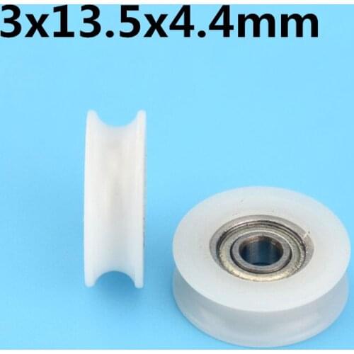1Pcs 3x13.5x4.4 mm U groove Nylon Plastic Wheel With Bearings Silent miniature bearings POM