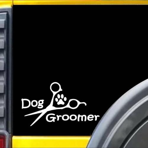 12.7*7.1cm Dog Groomer Scissors paw heartbeat dog decal Fashion Personality Vinyl Decals Car Accessories