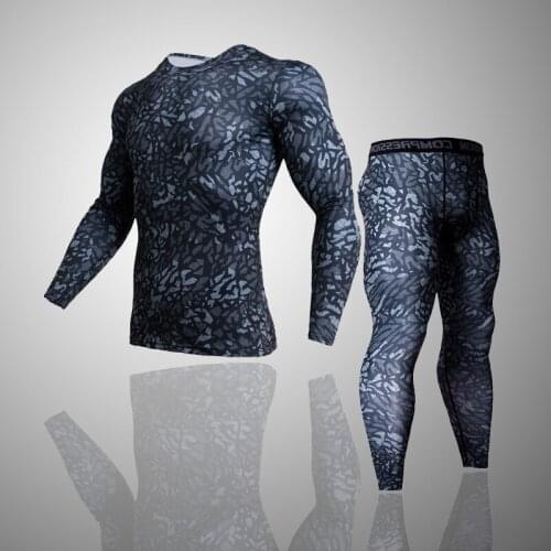 2018 Fitness Tight Sport Suit Men Long Sleeve Shirt +Pant Mens Running Set Compression Gym Clothing Quick Dry Mens Sportswear