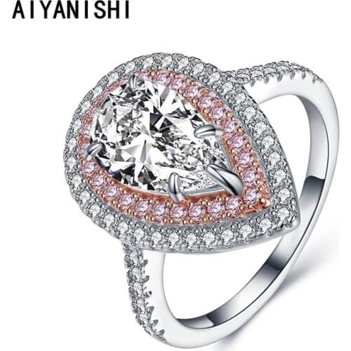 AIYANISHI 925 Sterling Silver Water Drop Created Moissanite Aquamarine Gemstone Pear Ring Silver 925 Jewelry Wedding Cocktail