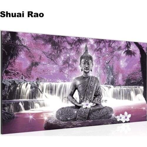 Large diamond painting Buddha statue Wall Art Picture diamond mosaic full square round diamond embroidery Waterfall Buddha