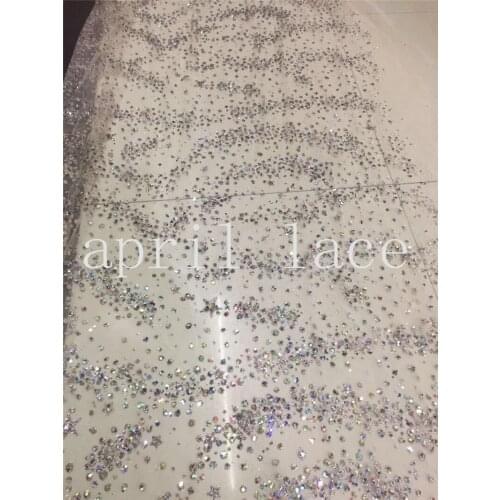 Fast ship 10 yards/bag AA1524 # colorful sequin star african glued glitter hand print tulle net mesh flower fabric for wedding