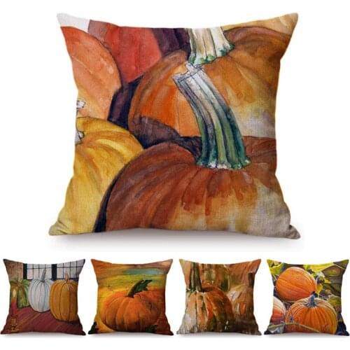 Yellow Pumpkin Oil Painting Style Cushion Cover Autumn Rural Nature Harvest Thanksgiving Gift Home Decor Sofa Throw Pillow Cover