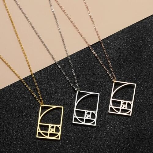 Cxwind Fashion Fibonacci Necklace For Women Choker Two Tone Finish Simple Ratio Sacred Geometry Math Hollow Square Jewelry Gift