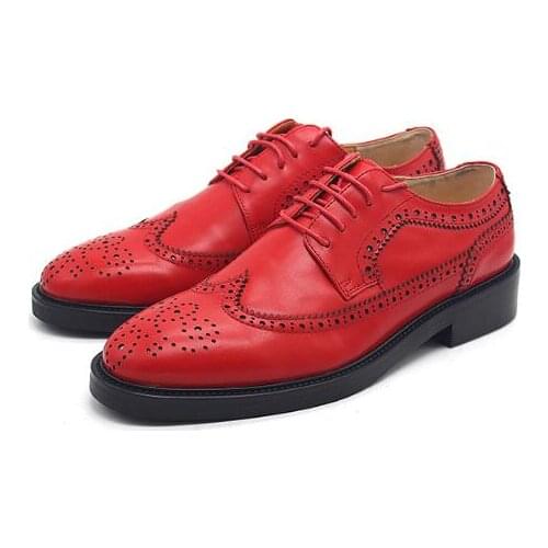 High top formal shoes for men lace up lace up carved red brogue shoes genuine leather wedding shoes handmade men shoes