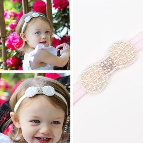 Yundfly Princess Girls Pearl Bow Rhinestone Headband Elastic Kids Hair Accessories Hair Bands Party Headwear Photo Prop