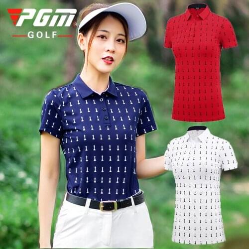 PGM Summer Women Short Sleeve T Shirt Golf Apparel Ladies Training Wear Sports Clothes Quick Dry Stand Collar Shirts S~XL