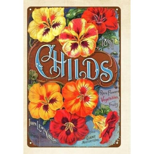 Home wall Giant nasturtiums Rare flowers, vegetables fruits 1897 metal tin sign