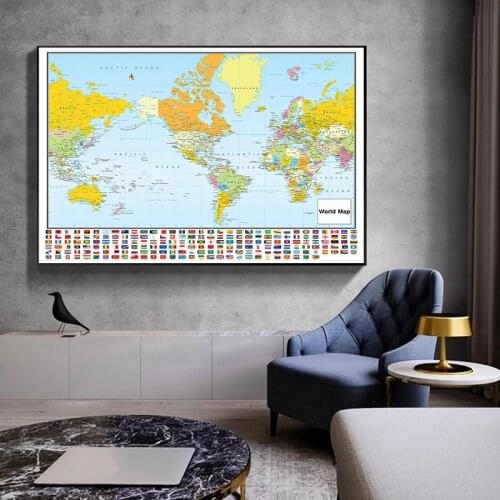The World Map With National Flags 150x100 cm Non-woven Foldable Canvas painting vintage decor Card Large Poster Home Decoration