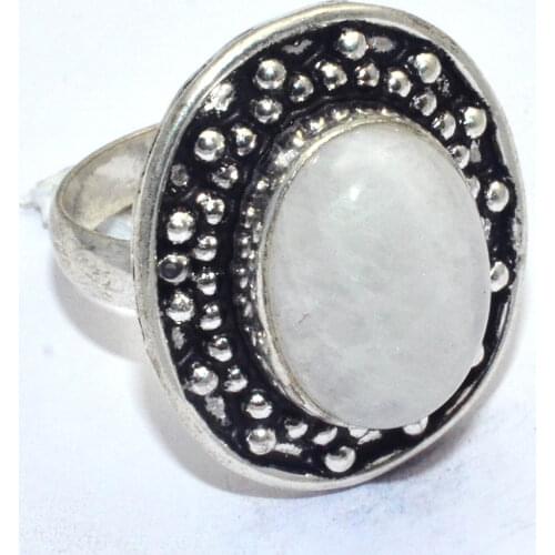 Genuine Rainbow Moonstone Ring Silver Overlay over Copper, Hand Made Women Jewelry gift , Size : 7.5 , R7601