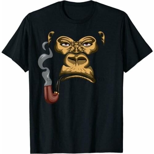 Smoking Gorilla Cool Tobacco Pipe Monkey Funny Black T-Shirt King Kong S-3Xl Men Clothes Tee Shirt