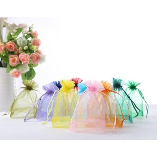 100 Pieces Pouches Organza Gift Bag Organza Wedding Favour Bags Jewellery Packing Solid Color Simple Small Fresh Cute Bag