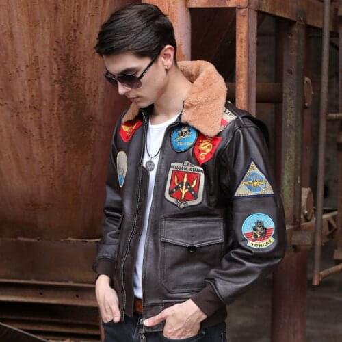 2020 Brown Men Military Pilot Jacket Europe Size XXL Genuine Thick Cowhide TOP GUN Aviator Leather Coat FREE SHIPPING