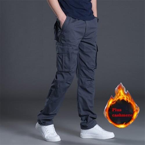 Mens Winter Fleece Thick Warm Pants Military Army Tactical Multi Pocket Straight Cotton Long Trousers Men Casual Cargo Pants
