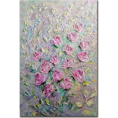 Mintura Wall Picture for Living Room Oil Paintings on Canvas Hand Painted Lots of Pink Roses Hotel Decoration Wall Art No Frame