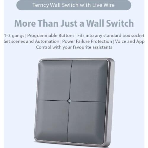 Terncy Wall Switch with Live Wire - 1 to 3 gangs, Black (Apple Homekit, Google Home, Amazon Alexa)