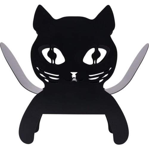 Novelty Black Cat Toilet Roll Holder Bathroom Free Standing Metal Kitten Storage