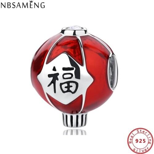 100% 925 Sterling Silver Bead Charm Chinese Traditional 'FU' Lantern Beads Fit Bracelets & Bangles For Women DIY Gift Jewelry