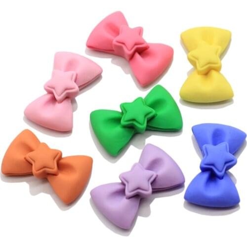 Top Quality Candy Color Resin Bowknot Cabochons Kawaii Star Decoration Bow Tie Ornaments Embellishments For Hair Bow Center DIY