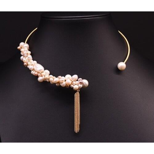Original Design Handmade Nautral Fresh Water Pearl Tassel Choker Statement Necklace For Women Wedding Fine Jewellery Accessories