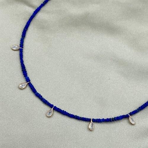Sodalite Gemstone Water Damlalı Necklace