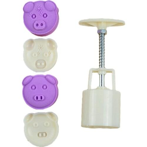 Plastic Mooncake Mold 50g Cute Pig Stamp Cookie Cutter Mould Hand Pressure Baking Accessories Mid-Autumn Festival