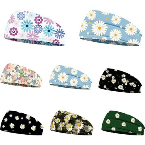 Daisy Print Sports Yoga Headband Turban Scarf Elastic Hair Accessories Hair Wrap Hairband for Women Girls Ladies Headwear Gifts