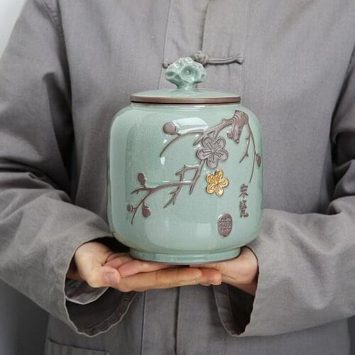 Relief Retro Chinese Tea Box Portable Teaware Container Teacake Box Airtight Storage Jars Potes De Cozinha Household ED50TB