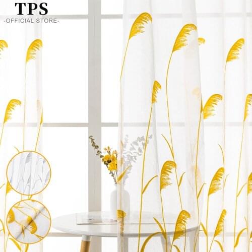 TPS Tulle Golden Wheat Embroidered Sheer Curtains for Living Room Curtains for the Room Bedroom Kitchen Window Treatment Blinds