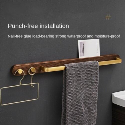 Black walnut towel bar wall-mounted bathroom towel rack with double towel hook bathroom hardware pendant