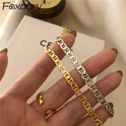 Foxanry 925 Sterling Silver Necklace INS Fashion Punk Hip Hop Couples Vintage Hollow Chain Party Jewelry Gift Simple Accessories