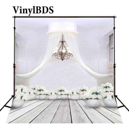 VinylBDS Indoor Wood Floor White House Wedding Photography Backdrops Flowers Chandelier Valentine Backdrops For Photography