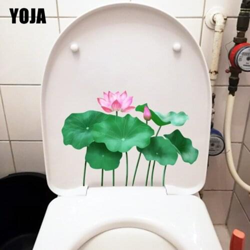 YOJA 25*17.4CM Delicate Lotus Leaf Summer Plant WC Toilet Decor Decal Home Room Wall Sticker T1-0944