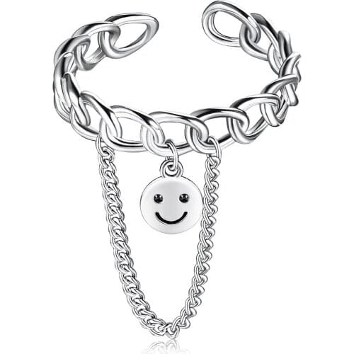 ZEMIOR Ring For Women 925 Sterling Silver Inlay Cubic Zirconia Eye Smile Face Chain Rings Simple Trendy Anniversary Fine Jewelry