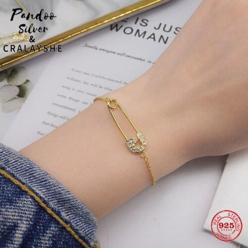 Yellow Silver Safe Pin Bracelet Elegant Gift For Female ,Wholeset Trend High Quality Sterling Silver Brand 1:1 Copy With Logo