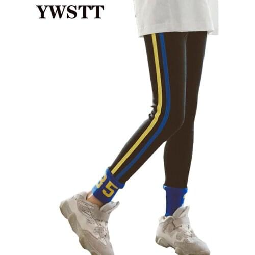 Girls Cotton Leggings Side Stripes Teenager Skinny Pants with Side Stripe Leggins Kids Cotton Trousers Children Pants