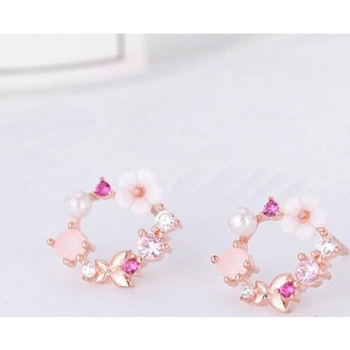 Temperament Fashion Wedding Jewelry For Women Gold color Crystal Pearl Flower Stud Earrings Fashion Female Earrings Gifts #LR3