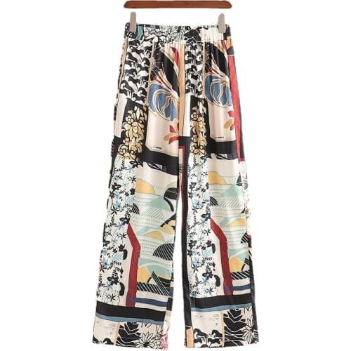 European and American Womens 2021 Summer Printed Patchwork Kimono Casual Trousers
