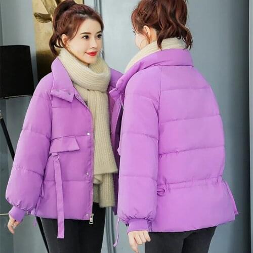 Winter Coat Women 2020 Winter Jacket Women Cotton padded Parka Outwear 6 Colors Solid Stand Collar Short Jacket Female Coats 482