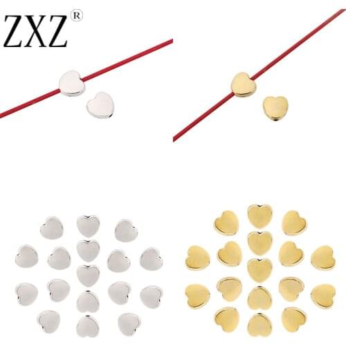 ZXZ 50pcs Gold Tone Alloy Love Heart Spacer Beads 2 Sided for DIY Necklace Bracelet Jewelry Making 10x9mm